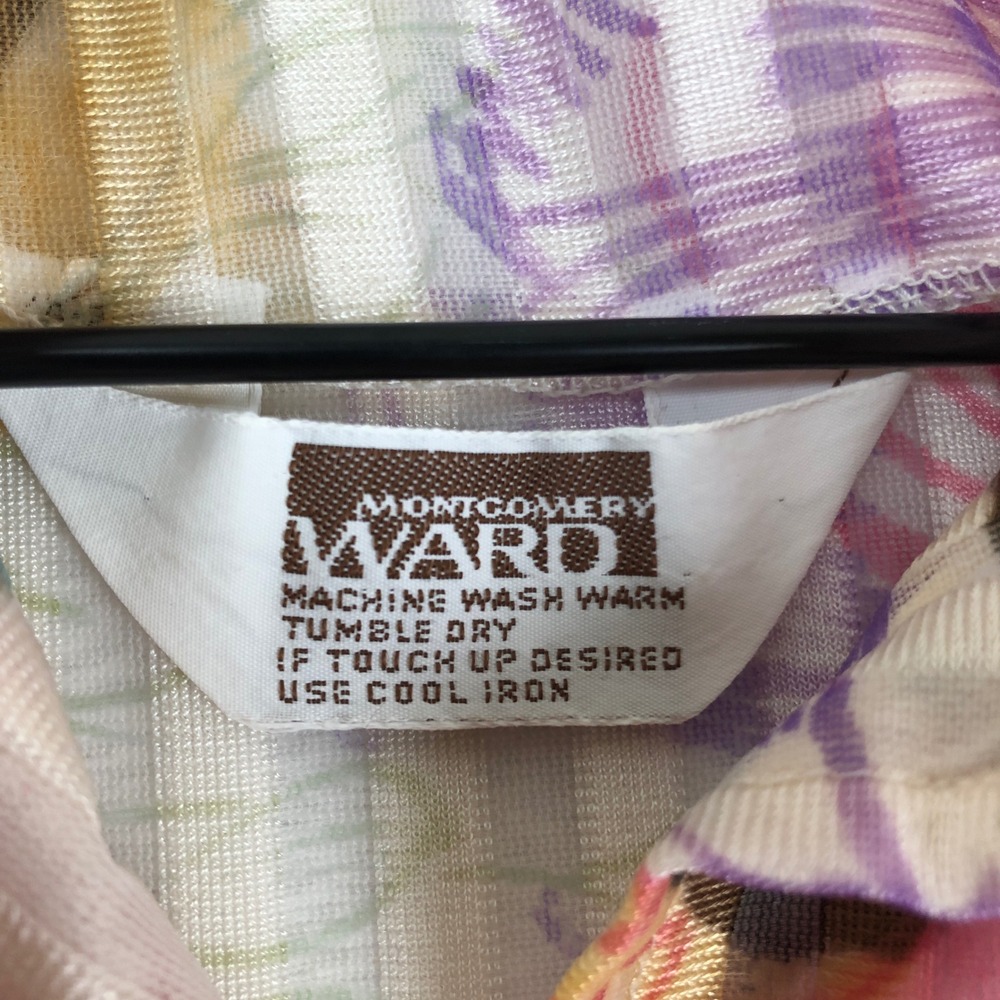 VTG 70s Montgomery Ward Floral Striped Sheer Blouse Women's Sz M‎ Pink Button Up - Picture 4 of 10